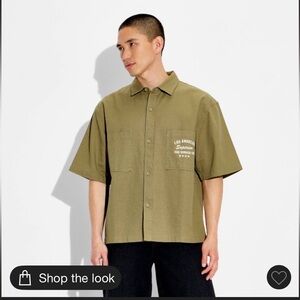 Original Use Olive Green Short-Sleeve Casual Button-Down Shirt